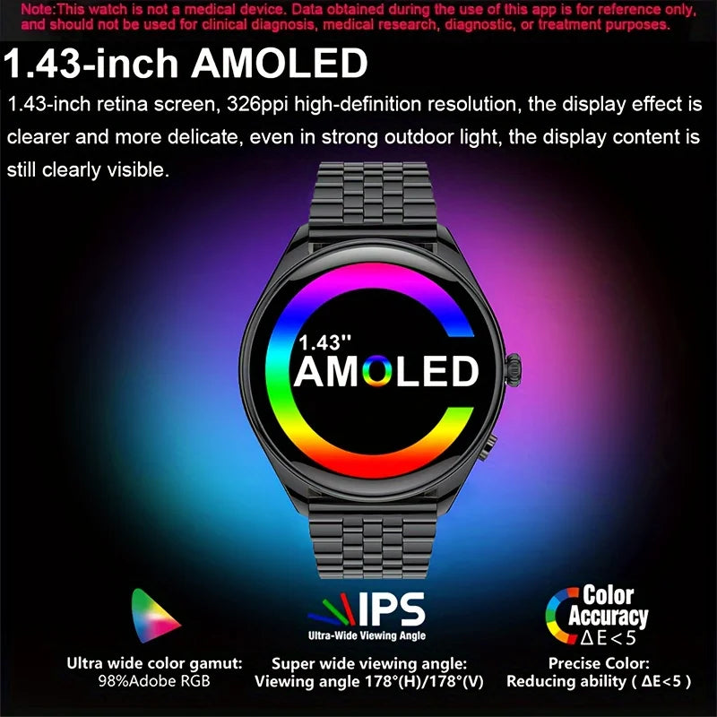 Montre connectée Utral mince pour femmes, écran AMOLED HD de 1.43 pouces, appel Bluetooth, traceur multi-sport, lecteur de musique, chargement USB, nouveauté 2025