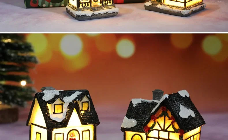 Christmas decoration house LED light durable Christmas ornaments small resin mini house miniature village building for home children gift
