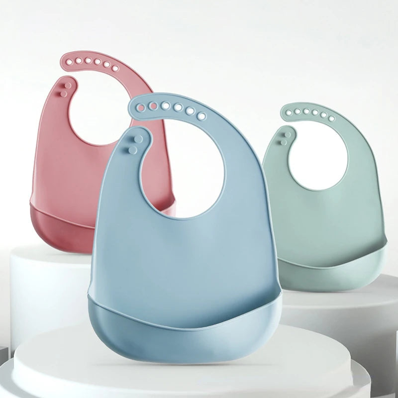 Bavoirs imperméables en Silicone pour bébés, couleur unie, réglage à 6 vitesses, poche de salive, tissus à roter pour enfants, accessoires pour nouveau-nés