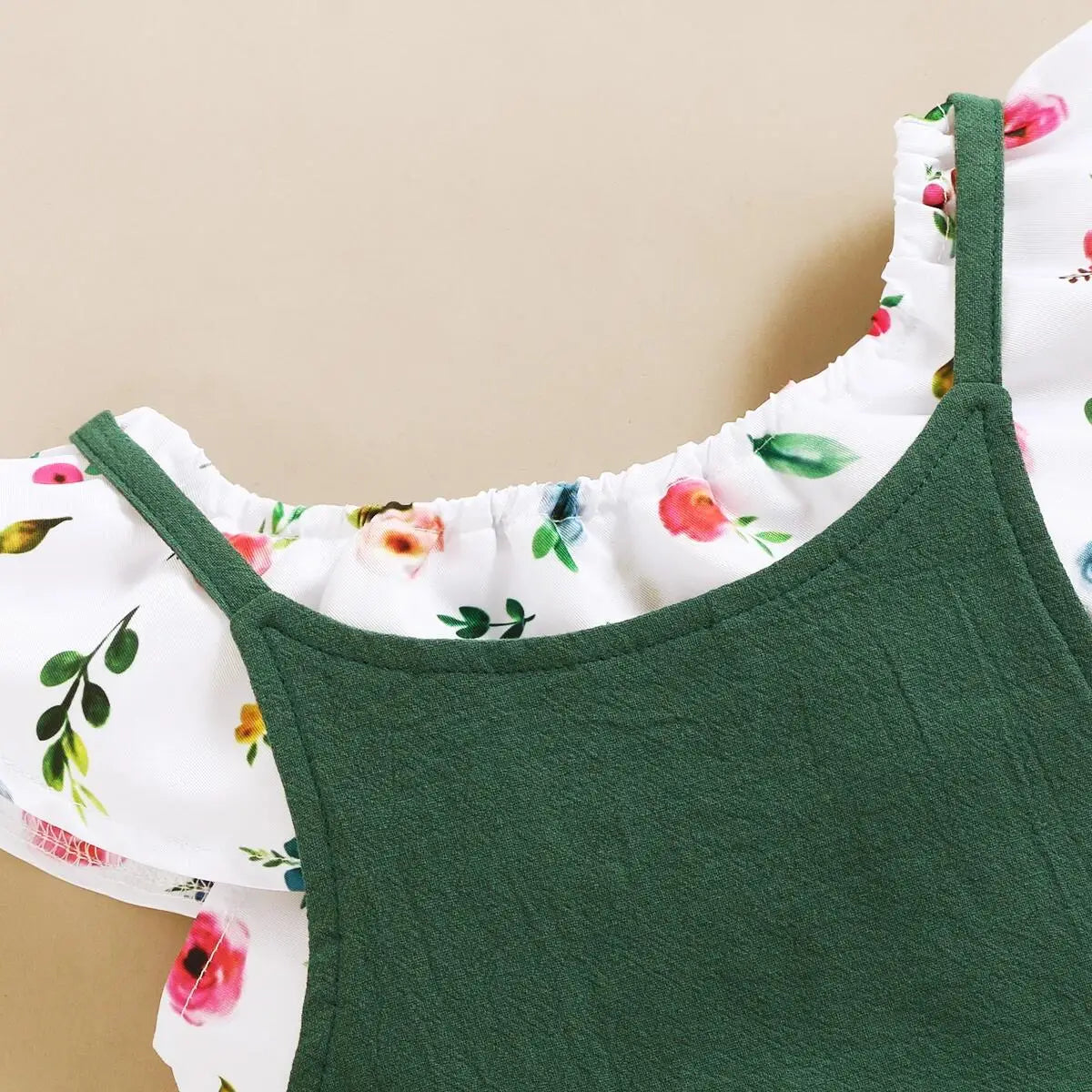 Ensemble de vêtements pour petites filles de 1 à 5 ans, imprimé Floral, feuille de Lotus, haut court + pantalon à bretelles, tenue mignonne à la mode, 2 pièces