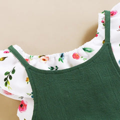 Ensemble de vêtements pour petites filles de 1 à 5 ans, imprimé Floral, feuille de Lotus, haut court + pantalon à bretelles, tenue mignonne à la mode, 2 pièces