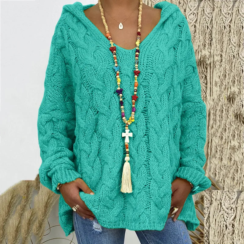 20 Colors Women's Loose Twist Knot Knitted Sweaters Autumn Winter Women's Hooded Knit Pullover Coats XXBLH-1058