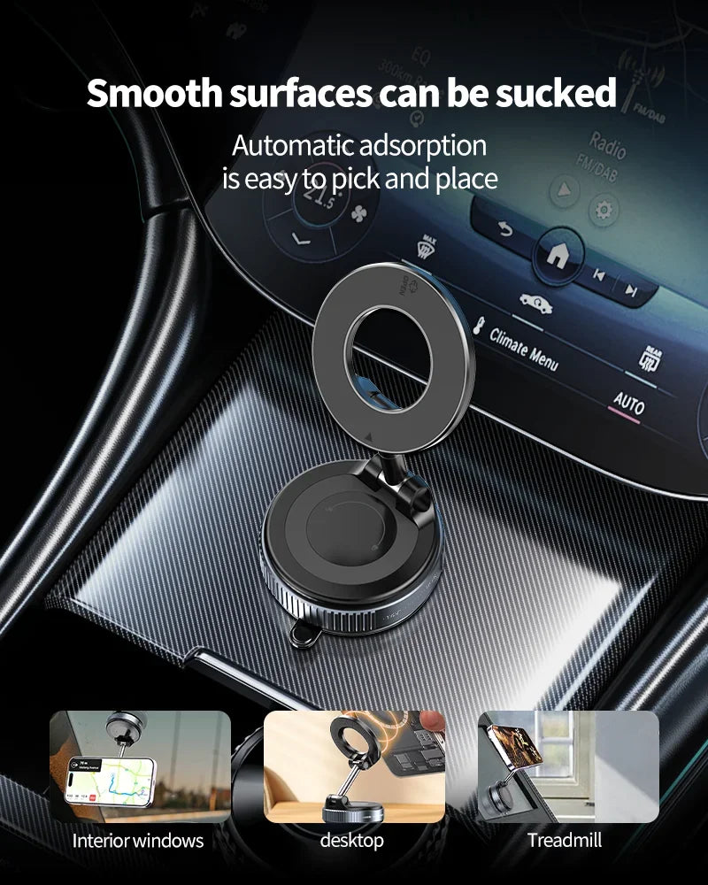 Support de téléphone magnétique pour voiture pliable Design 360 °   Support sous vide réglable pour voiture/bureau/salle de bain/utilisation universelle