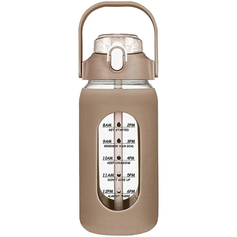 Bouteilles d'eau en verre de 1000ML avec paille, bouteille en verre avec manchon en Silicone et marqueur de temps, pour salle de sport, Camping, maison et bureau