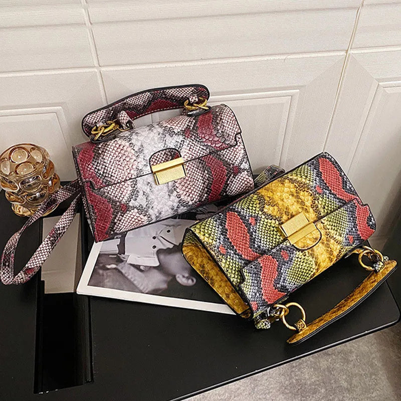 Women's PU leather shoulder bag, snakeskin pattern, square messenger bag, women's tote bag, insider bags, luxury brand, 2023 