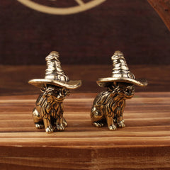 Small Cute Wizard Cat Statue, Small Creative Solid Brass Statue, Child Animal, Kitten, Miniature Figurine, Retro Ornaments, Home Decorations