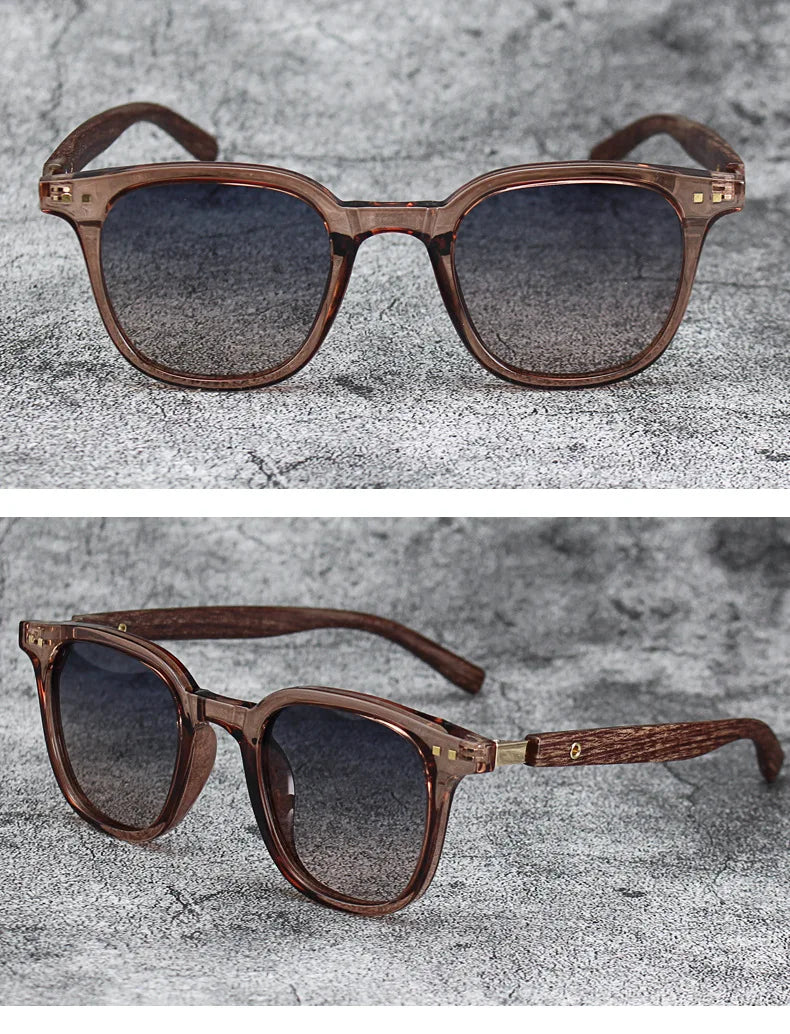 Nouveaux hommes Vintage cadre en bois lunettes de soleil marque classique carré lunettes de soleil revêtement lentille conduite lunettes pour femmes mâle