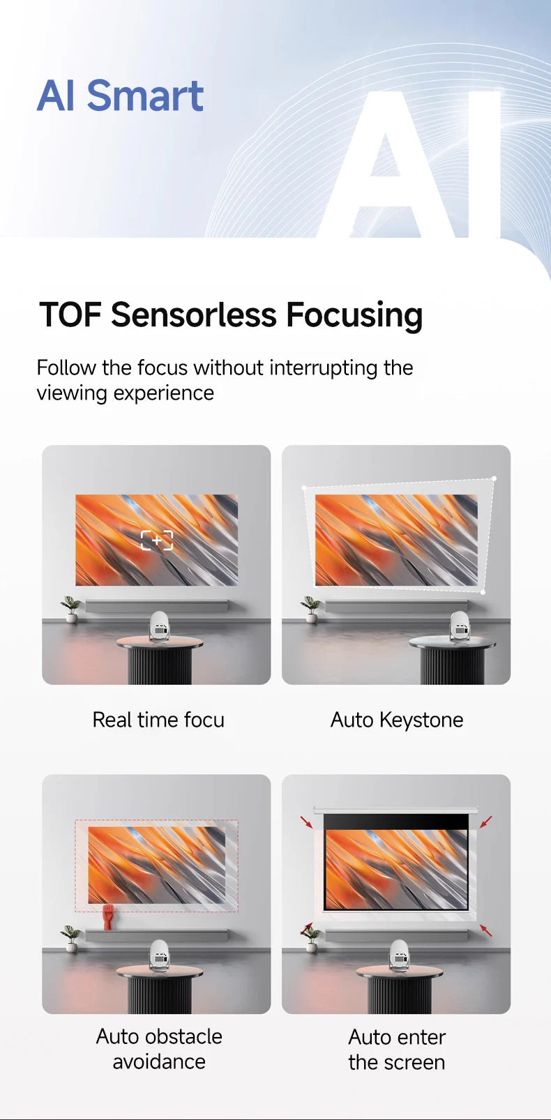 Lenovo Portable 4K projecteur 100M Android 12 WIFI 6 TOF No-Sense mise au point automatique extérieur Full HD projecteur vidéo film Home cinéma