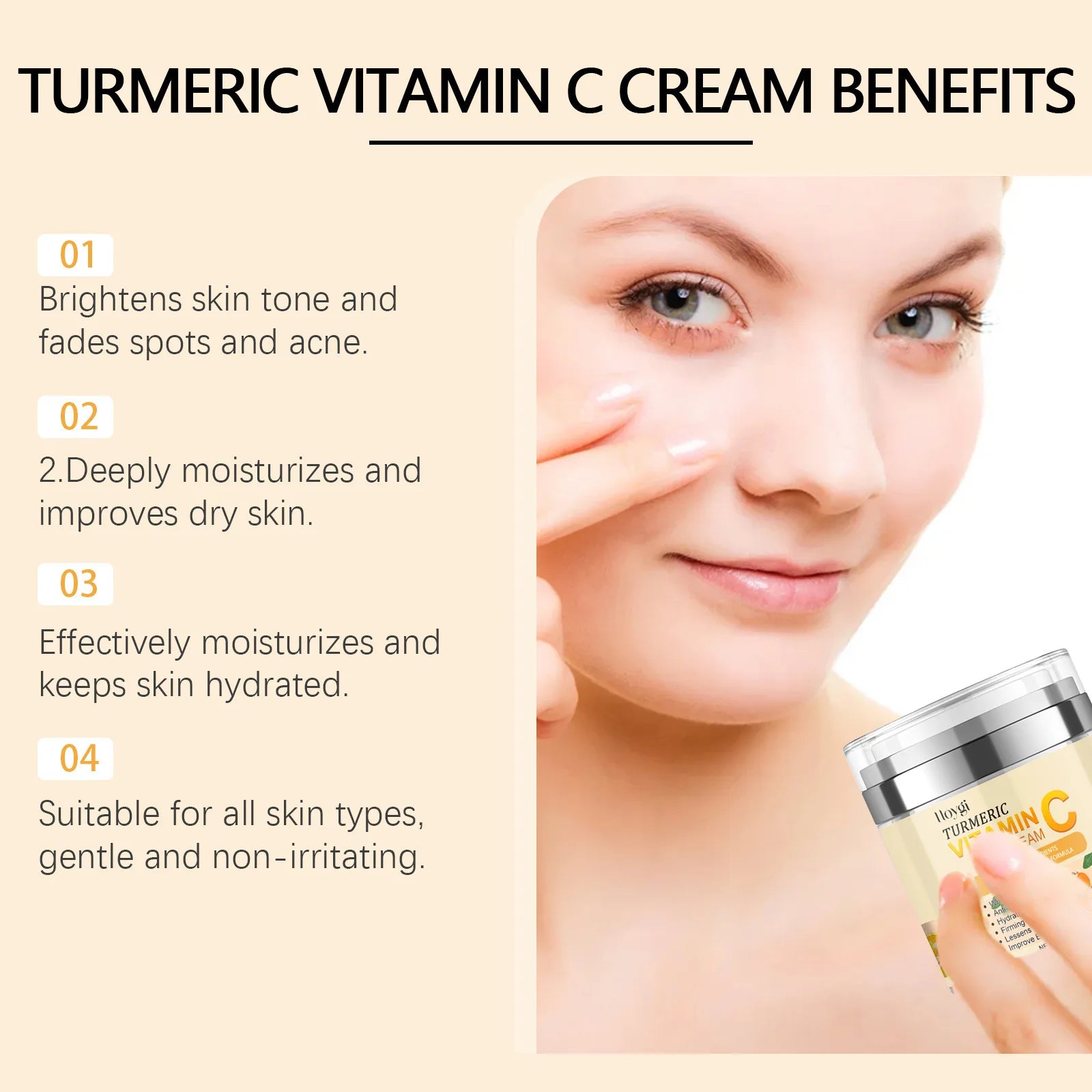 Nettoyant au curcuma, contrôle de l'huile, élimination des taches foncées, Anti-acné, nettoyage en profondeur, rétrécissement des pores, crème hydratante à la vitamine C