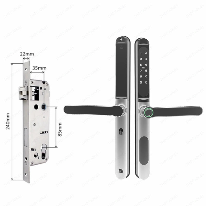 Serrure intelligente pour porte coulissante, étanche, mince, 2.8CM, mot de passe par empreinte digitale, carte IC, clé, compatible avec l'application TTlock et l'en-tête biométrique Alexa