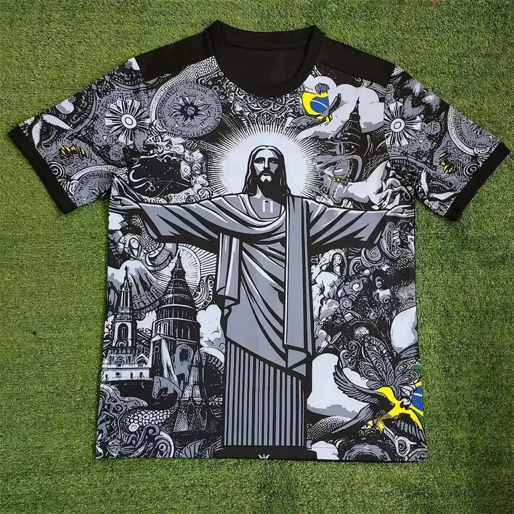 Haut d'entraînement de Football d'été, édition spéciale brésilienne, maillot de Football jésus noir gris, T-shirts d'extérieur à séchage rapide pour hommes et femmes