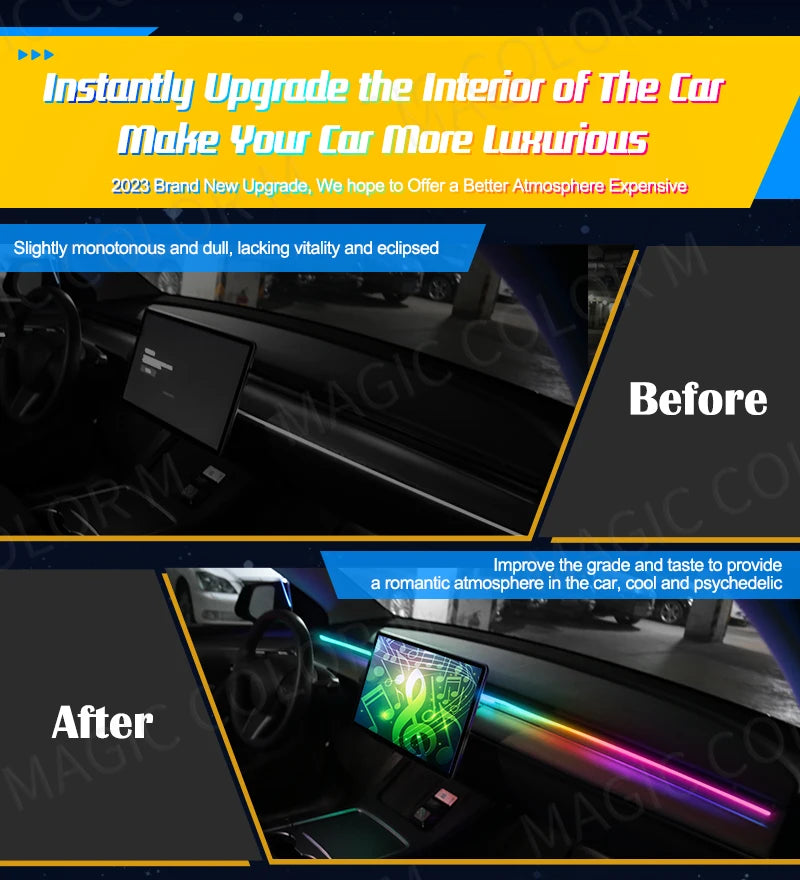 Vegetting 140cm lumières d'ambiance de voiture LED intérieur RGB symphonie atmosphère lampe USB APP contrôle à distance pour Tesla modèle 3 Y S X