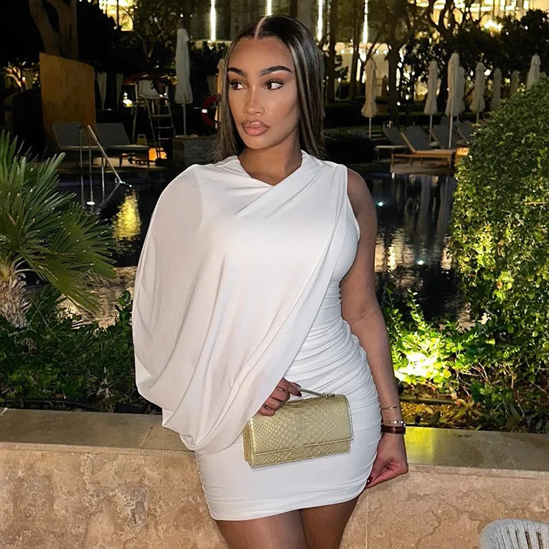 Joskaa – Mini robe plissée élégante, col rond, asymétrique, manches simples, façonnant le corps, pour femmes, vêtements de club de fête de vacances d'été, 2025