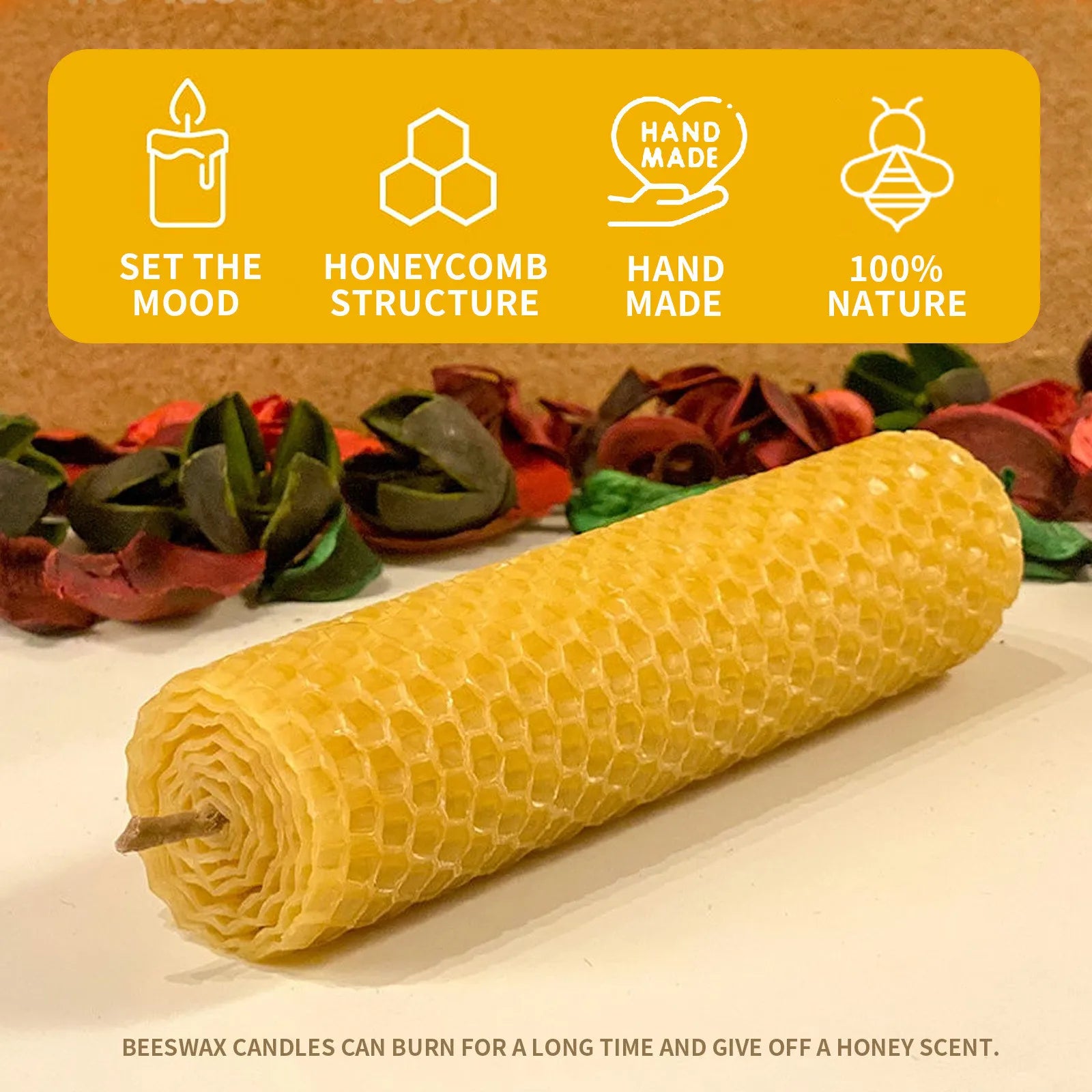 Bougies en cire d'abeille naturelle, 10 pièces, faites à la main, sans additifs, bougies de luxe haut de gamme pour dîner aux chandelles, cérémonie de mariage