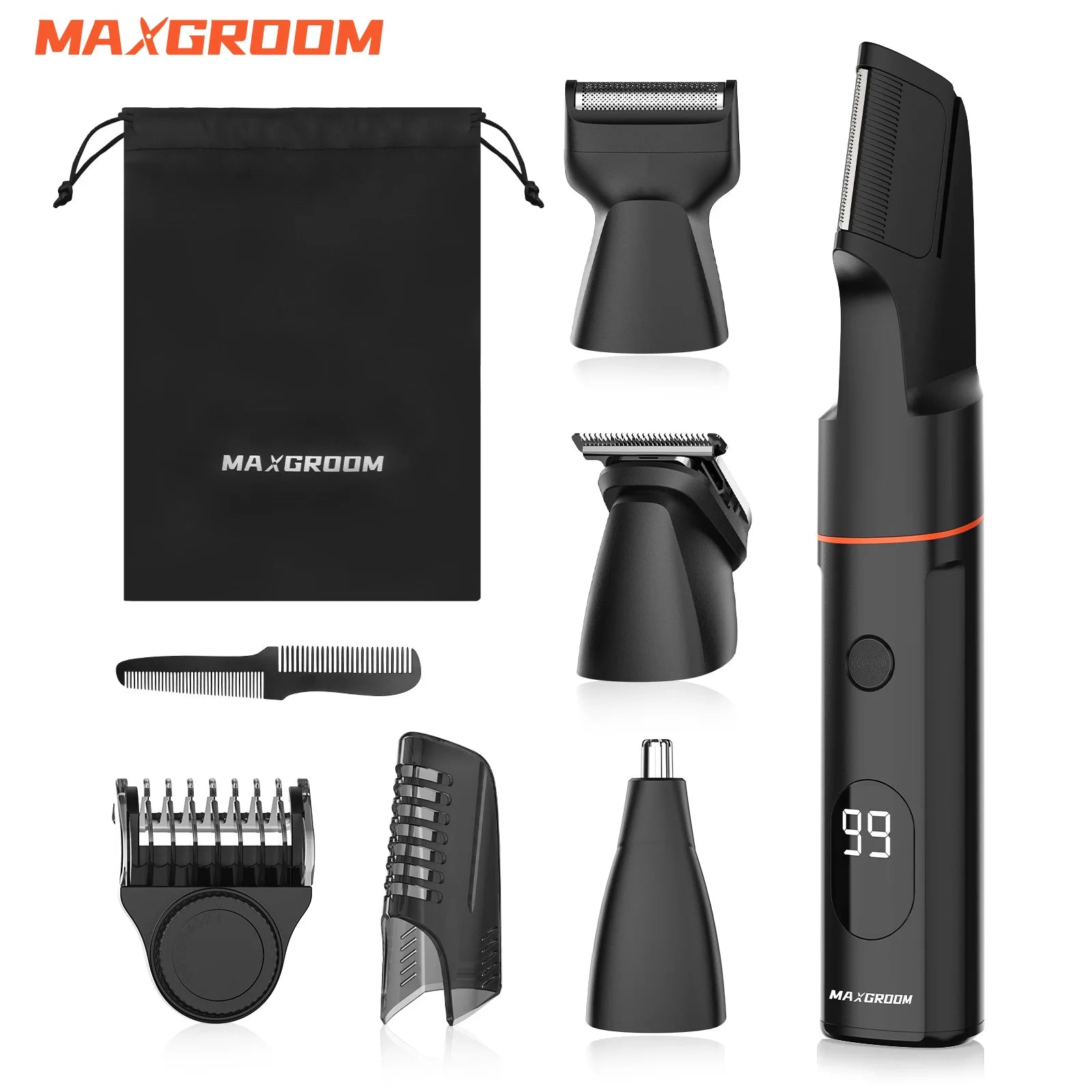 MAXGROOM Kit tondeuse à cheveux pour hommes rasoir pubien cheveux nez tondeuse à barbe électrique IPX6 étanche aine 4 en 1 rasoir pour homme