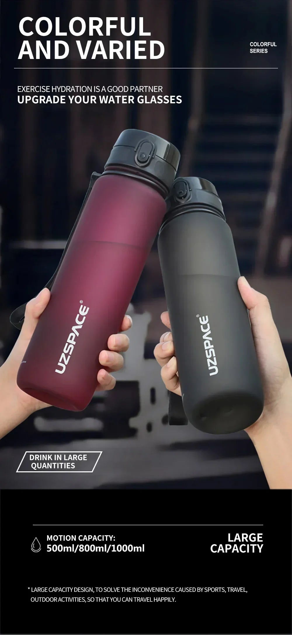 Bouteille d'eau portable sans BPA pour enfants et adultes, haute qualité, 500ml, 1000ml, cuillère à soupe de sport, clics amicaux, HI