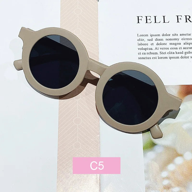 Lunettes de soleil coréennes pour enfants, rétro, monture ronde solide, petit visage, résistant aux ultraviolets, pratique