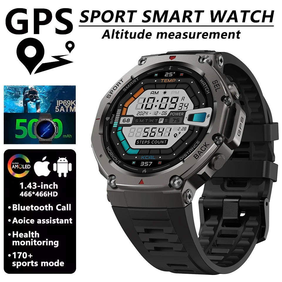 T-rex 3 Ultra GPS montre intelligente intégré double bande GNSS boussole altimètre barométrique 5ATM IP69K étanche AMOLED appel Smartwatch