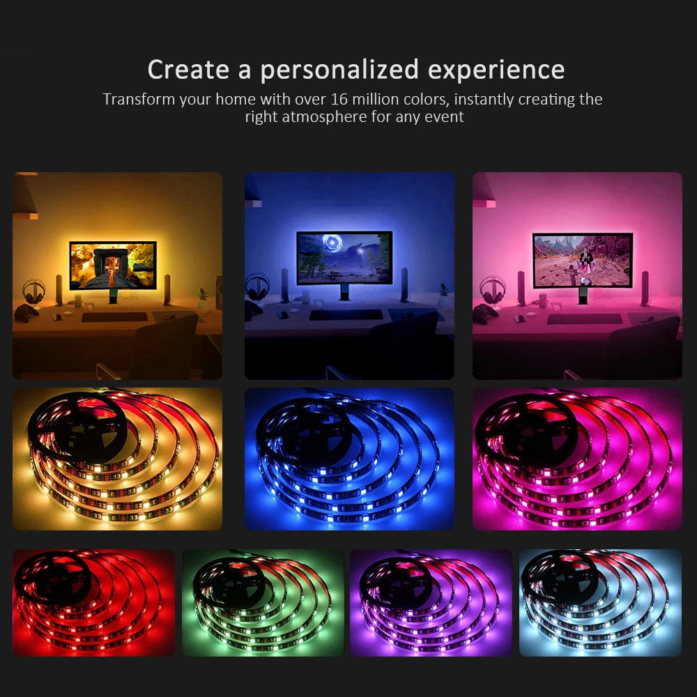 Ruban LED TV , SMD 5050 RGB Bandes Lumineuses USB avec Télécommande App Rétroéclairage TV Multicouleur pour 40-60in TV, pour maison chambre à coucher décoration [Classe énergétique A+]