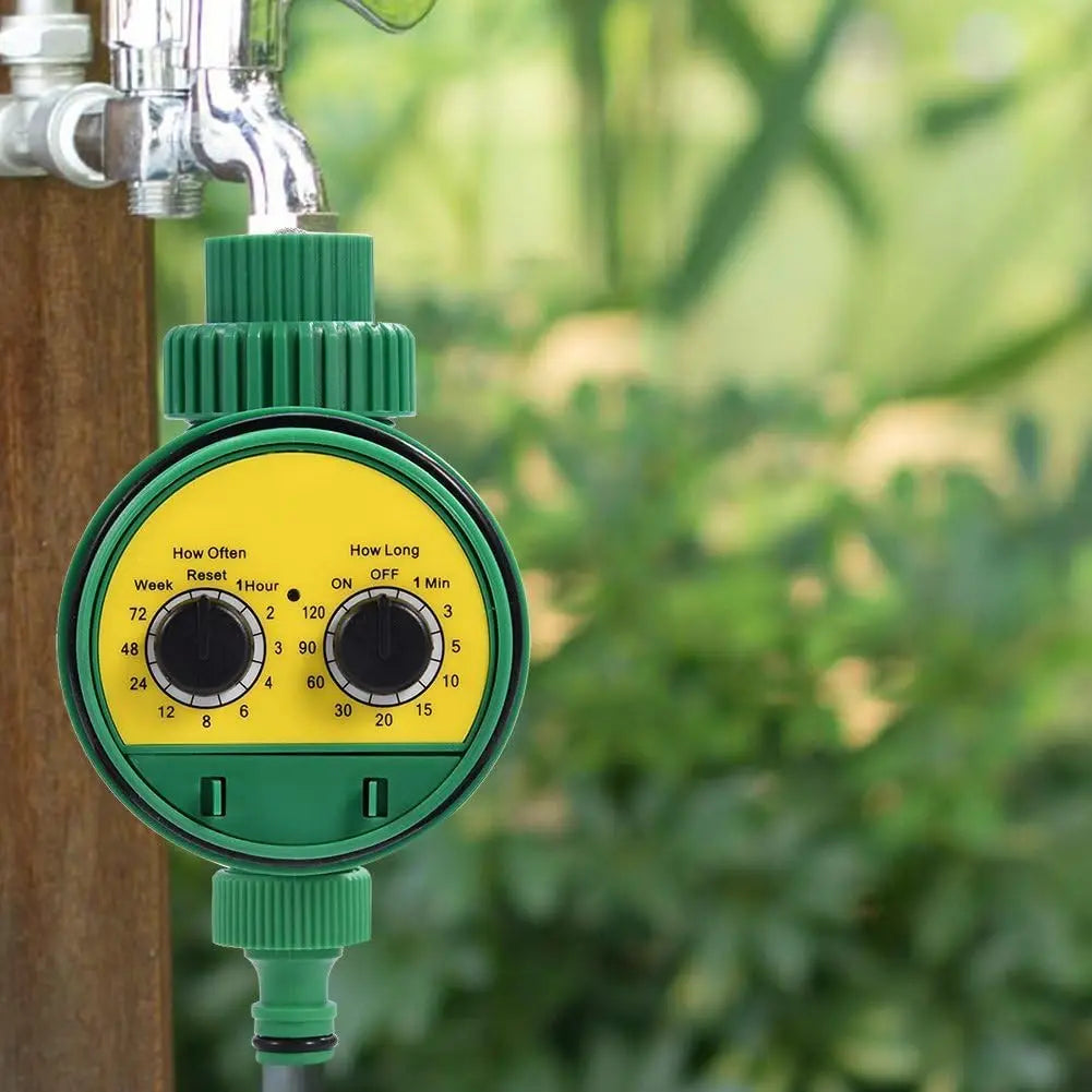 Automatic electronic outdoor sprinkler hose, green plastic, garden, clay, timer