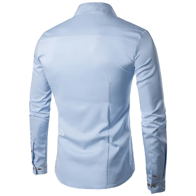 Gothic Men's Shirts, Irregular Button Shirts, Elegant Embroidery, Social Dress Shirt, Men's Streetwear Clothing, Tops