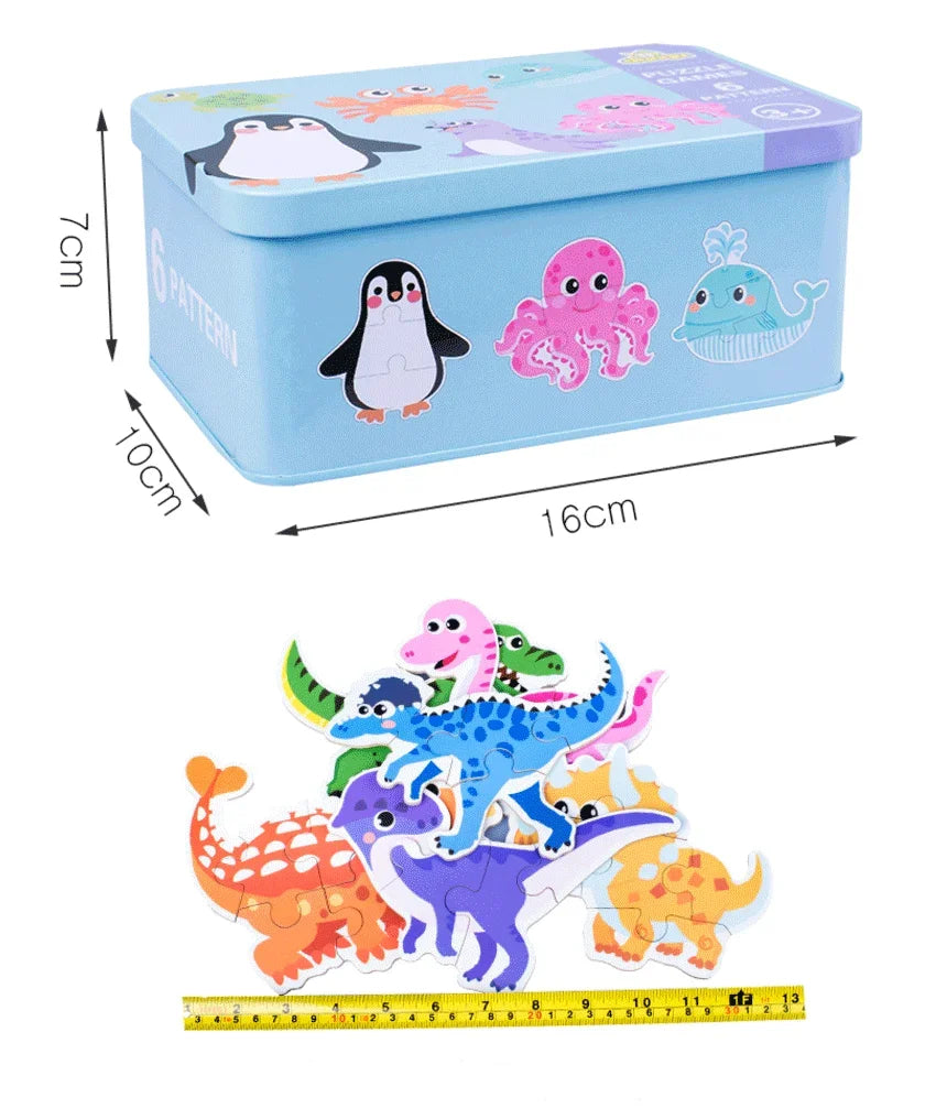 Puzzle en bois pour bébé jouets Montessori dos boîte en fer pour enfants de 2 3 et 4 ans