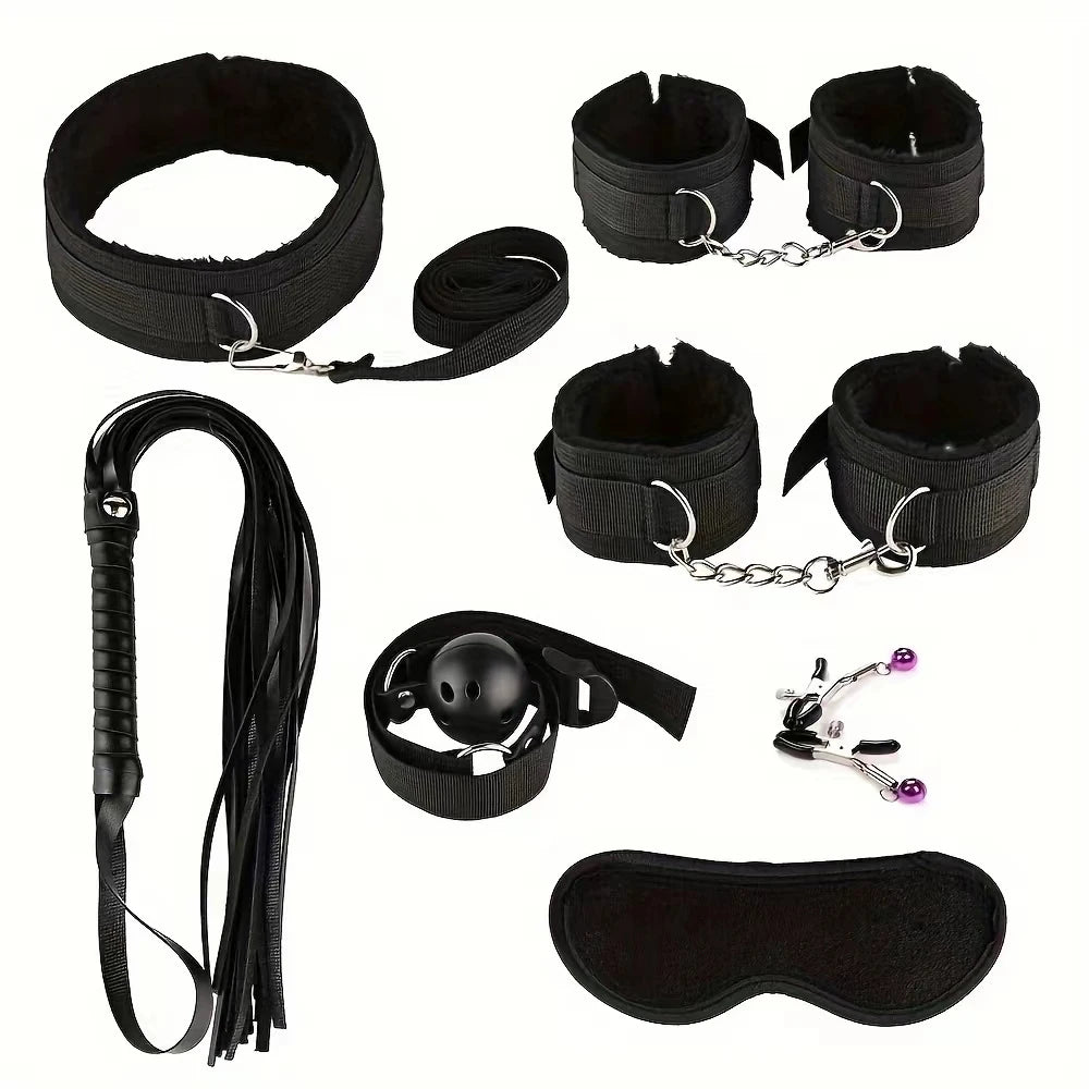 Kits de jouets sexuels BDSM, ensemble de Bondage en peluche, menottes, jeux sexuels, fouet Gag, pinces à tétons, jouets pour Couples, accessoires exotiques, sans vibrateur