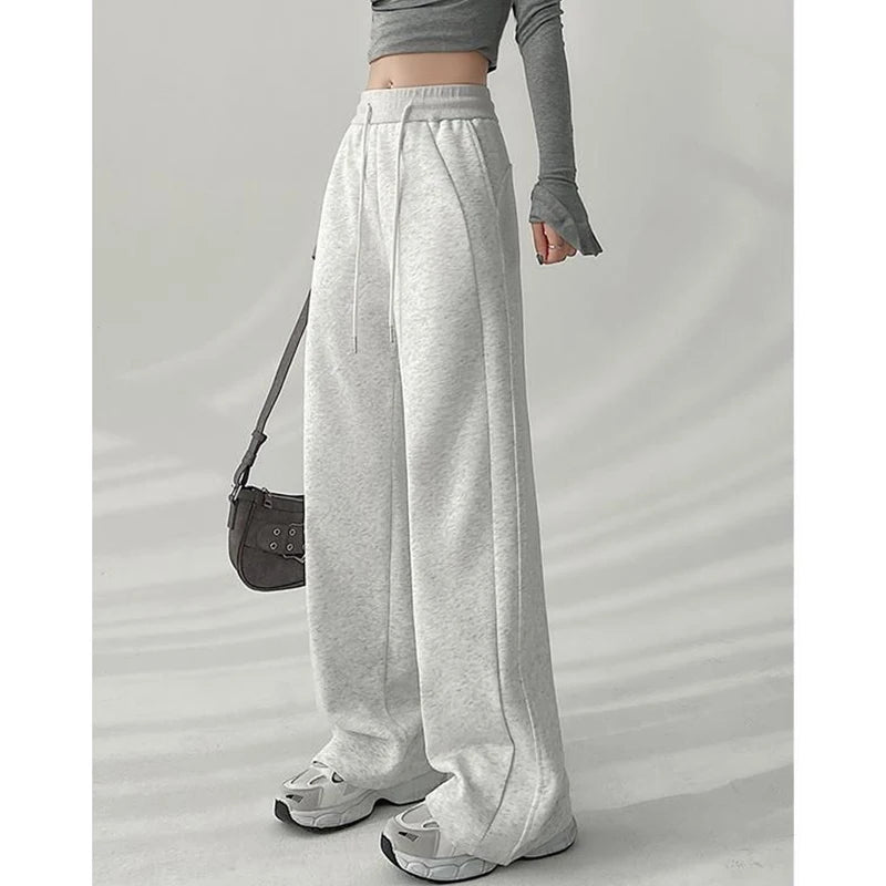 Femme classique coréen taille haute pantalons de survêtement femmes coupe ajustée pantalon confortable filles jambe droite mince pantalons décontractés