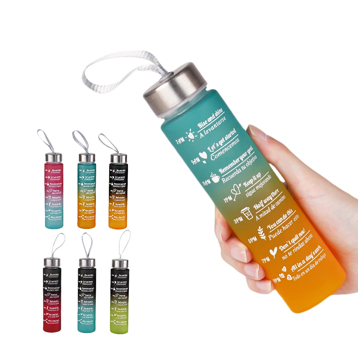 Bouteille d'eau de 300ml sans BPA, anti-fuite, bouteilles de boisson de haute qualité avec marqueur de temps, Fitness, sport, réutilisable en plein air