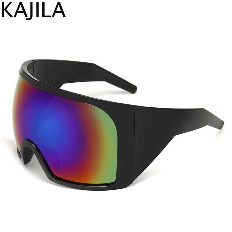 Lunettes de soleil surdimensionnées Punk Shield pour femmes et hommes, grande monture, marque de luxe, masque Steampunk, lunettes de sport pour dames, UV400, 2025