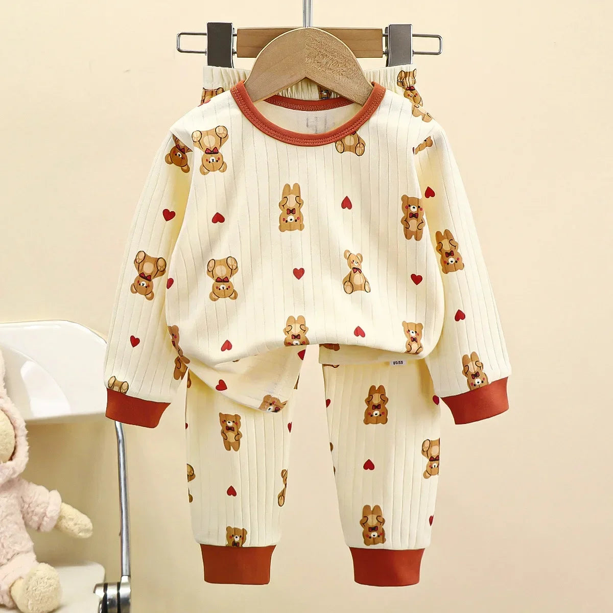 Pyjama Chaud en Pur Coton pour Enfant Garçon et Fille, T-Shirt à Manches sulf+ Pantalon, Ensemble de Sous-Vêtements d'Automne