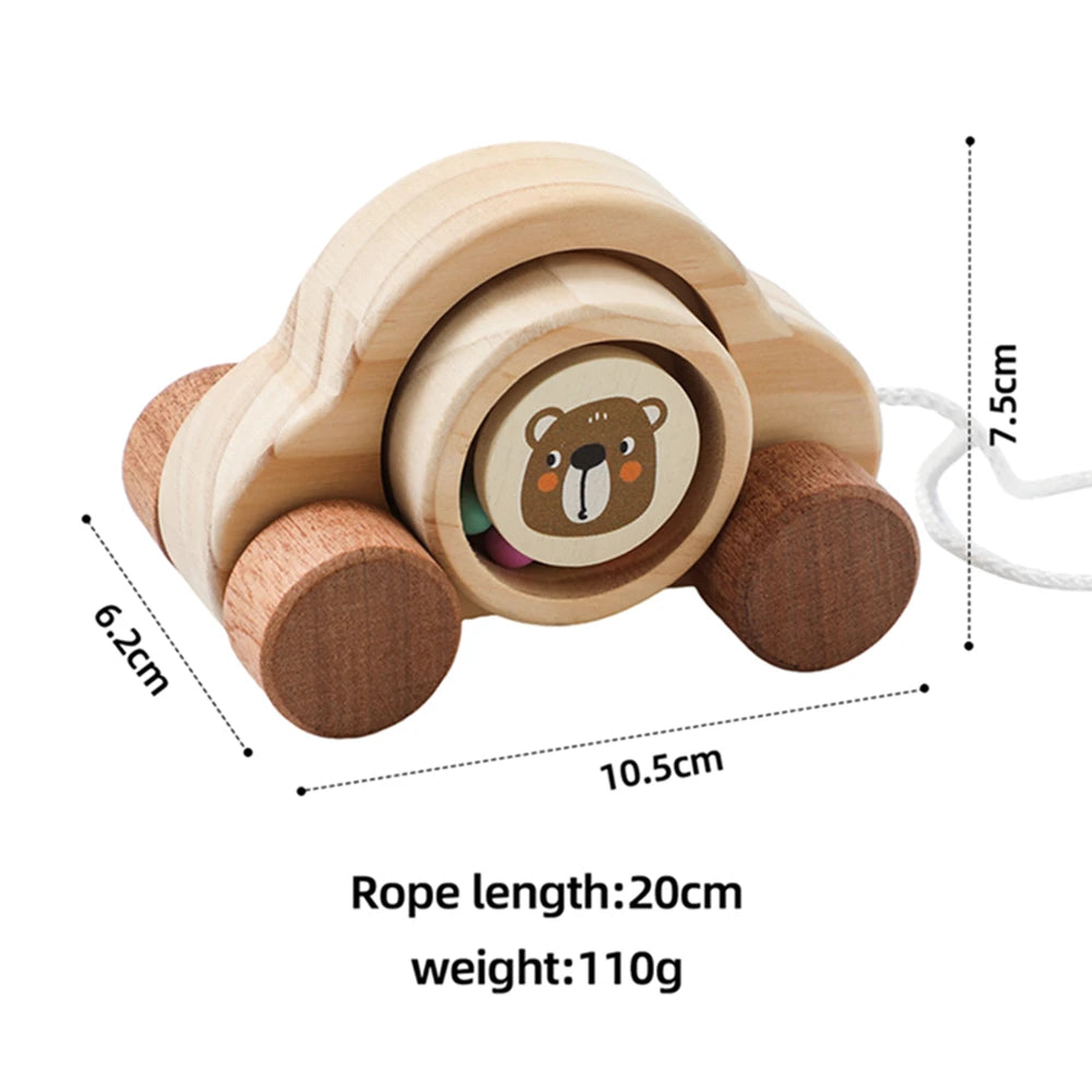 Jouets Montessori en bois pour bébé, 1 pièce, anneau de dentition de Bus de dessin animé, ours en bois de hêtre, voiture pour enfants, jouets éducatifs Montessori, cadeau