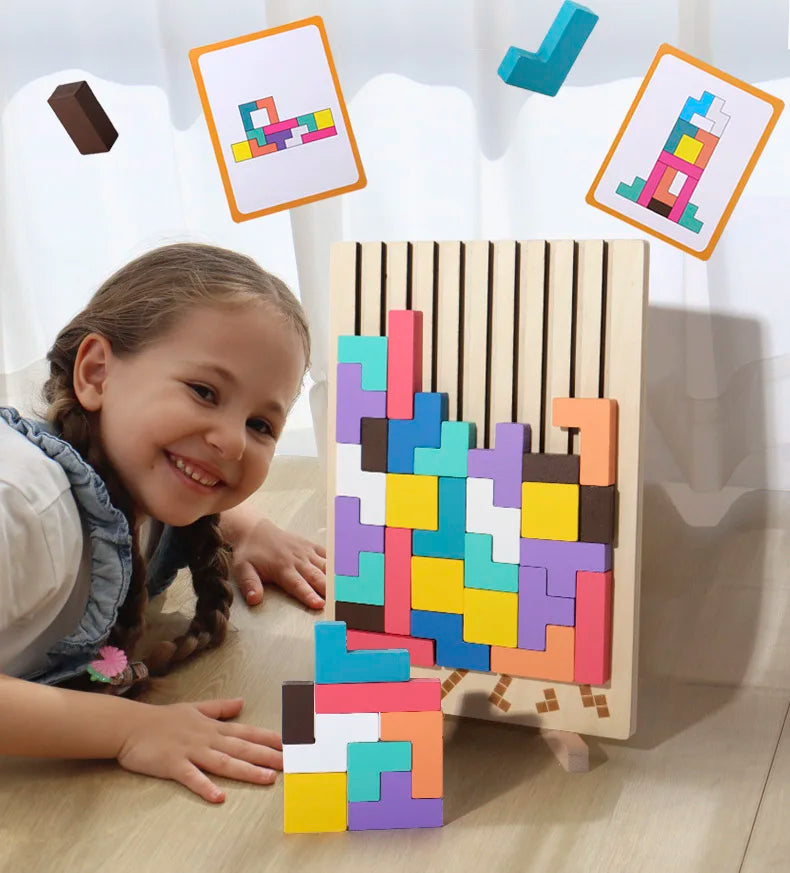 Blocs russes 3D en bois, Puzzle, casse-tête, jouet Tangram, Intelligence, blocs colorés, éducatifs Montessori