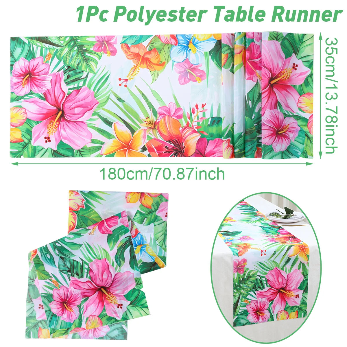 Summer Hawaiian Flower Table Runner, Flamingo Birthday Party Decor for Kids, Aloha Hawaii Tropical Party Supplies, Dining Table Decor