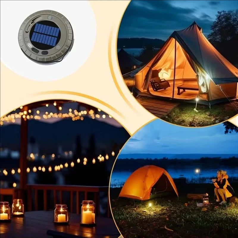 Solar lights, outdoor camping light, 10-meter string light, outdoor tent light, RGB atmosphere light, LED flashlight with hook