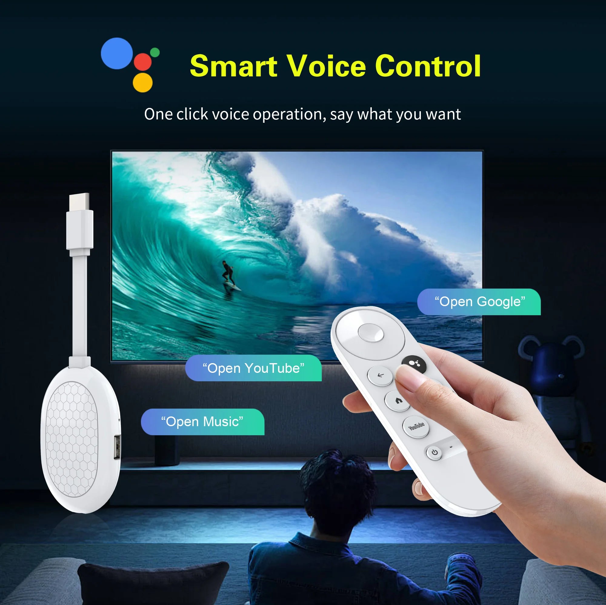 Clé TV intelligente Android 14 Allwinner H313 Mortal Q2S Chromecast Télécommande vocale WiFi 6 4K à 60 ips WiFi 6 Bluetooth 2 Go 8 Go 16 Go Streaming