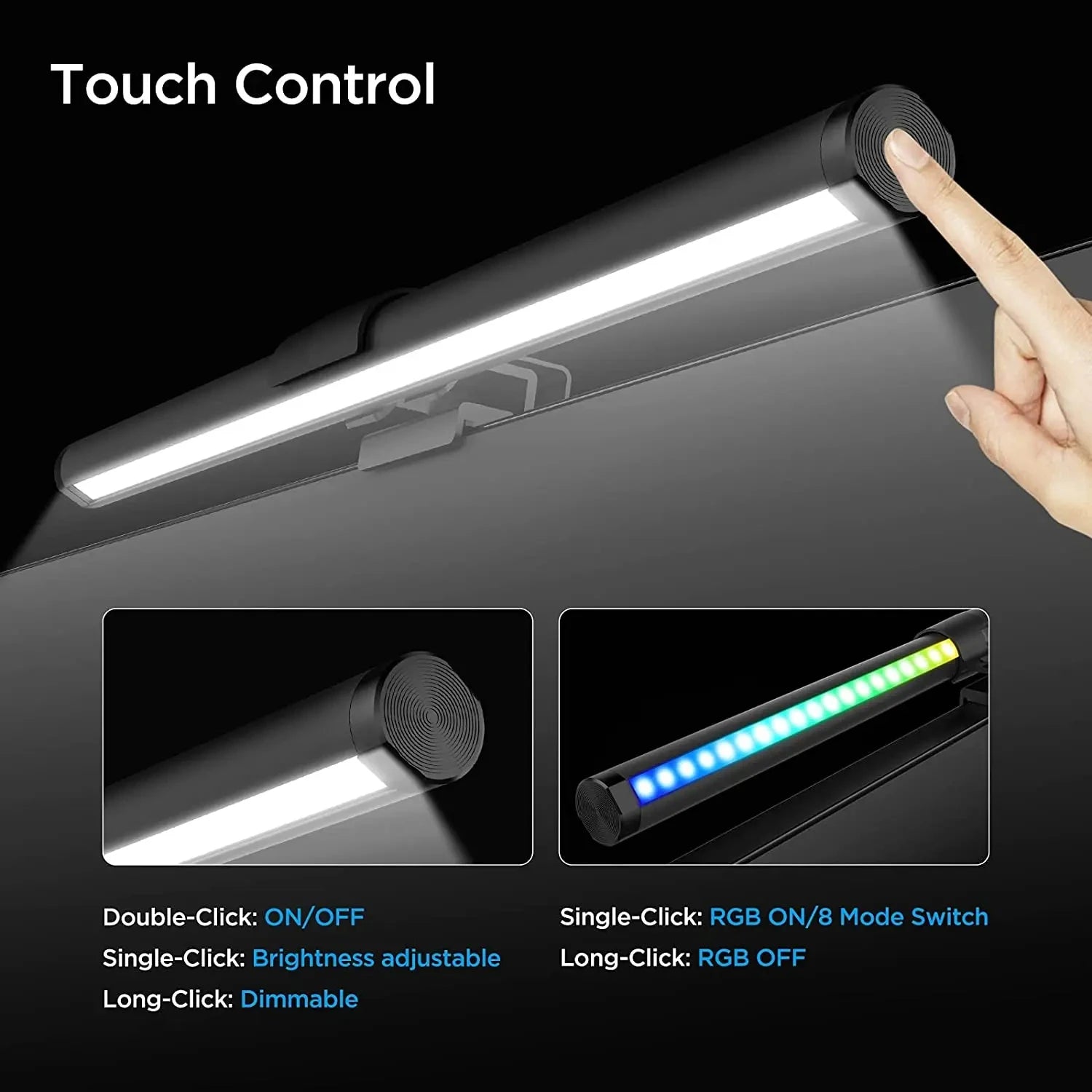 Barre lumineuse d'écran de moniteur de lampe de bureau à LED, escales informatiques RVB, lumières double face pour le travail, l'étude, la lecture, le jeu, l'éclairage de gradation