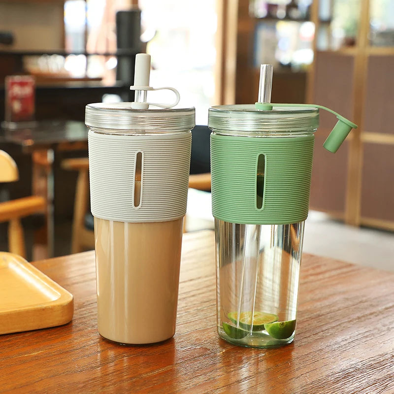 Tasse à café de grande capacité de 710ml/24oz, bouteille d'eau en plastique avec paille, tasses transparentes et réutilisables résistantes aux hautes températures avec paille