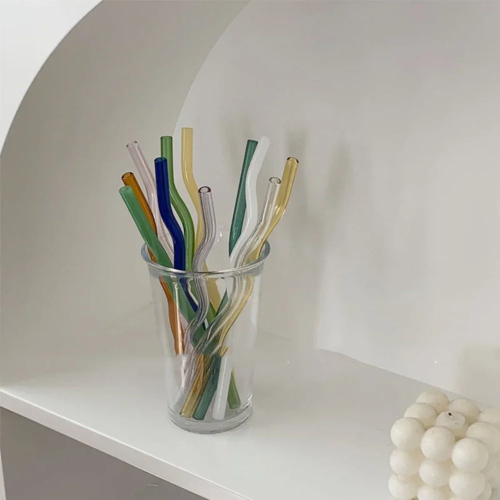 Pailles en Verre Réutilisables Ondulées Colorées Transparentes, Tube à Haute Teneur en Borosilicate, pour ix, Bar