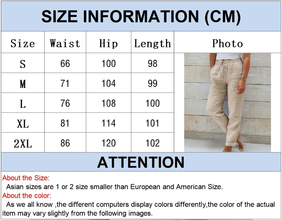 Pantalon en coton et lin pour femmes, taille haute, élastique, décontracté, à la mode, respirant, ample, nouvelle collection 2025