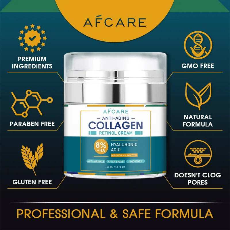 Crème hydratante au collagène au rétinol, 50ML, Anti-âge, pour le visage, dissolvant de rides, acide hyaluronique, éclaircissante, lissante, soins pour la peau