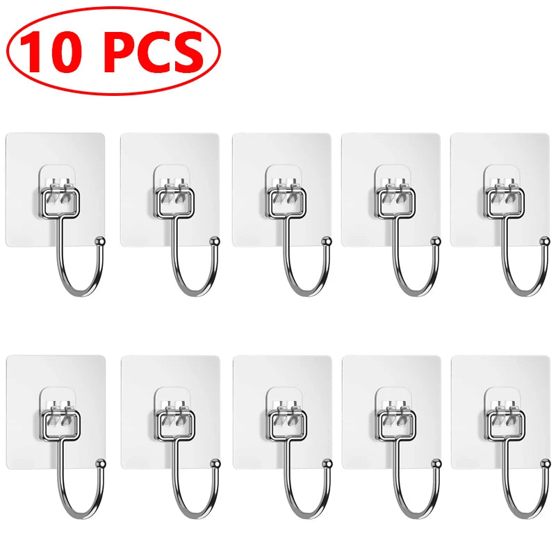Crochets muraux adhésifs imperméables et robustes, 5/20 pièces, sans clous, transparents, auto-hésion, crochets étanches pour cuisine et salle de bains