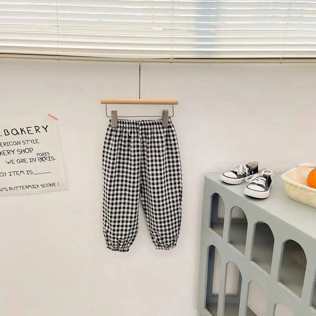 Girls' plaid summer trousers, new Harlan style, versatile children's fashion, lightweight mosquito-proof cotton trousers, 73-120CM