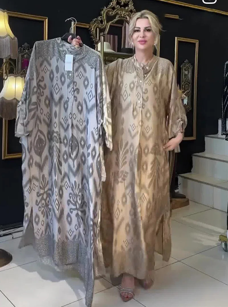 Ramadan Eid Muslim women's printed dress Jalabiya long Arabic dress Abaya Dubai Saudi dresses Moroccan caftan Abayas modest dresses