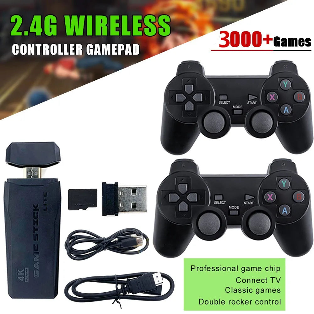 Console de jeu vidéo 2.4G, Double contrôleur sans fil, bâton de jeu 4K 10000 jeux 64 32 go, jeux rétro pour PS1/GBA Boy, cadeau de noël