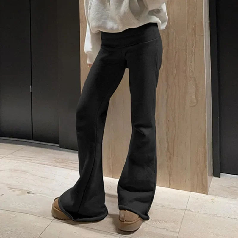 Women's Casual and Sexy Flared Trousers, Solid Color, Slim Fit, Low Rise, Bootcut, Autumn/Spring Fashion, Streetwear, Y2K, 2024
