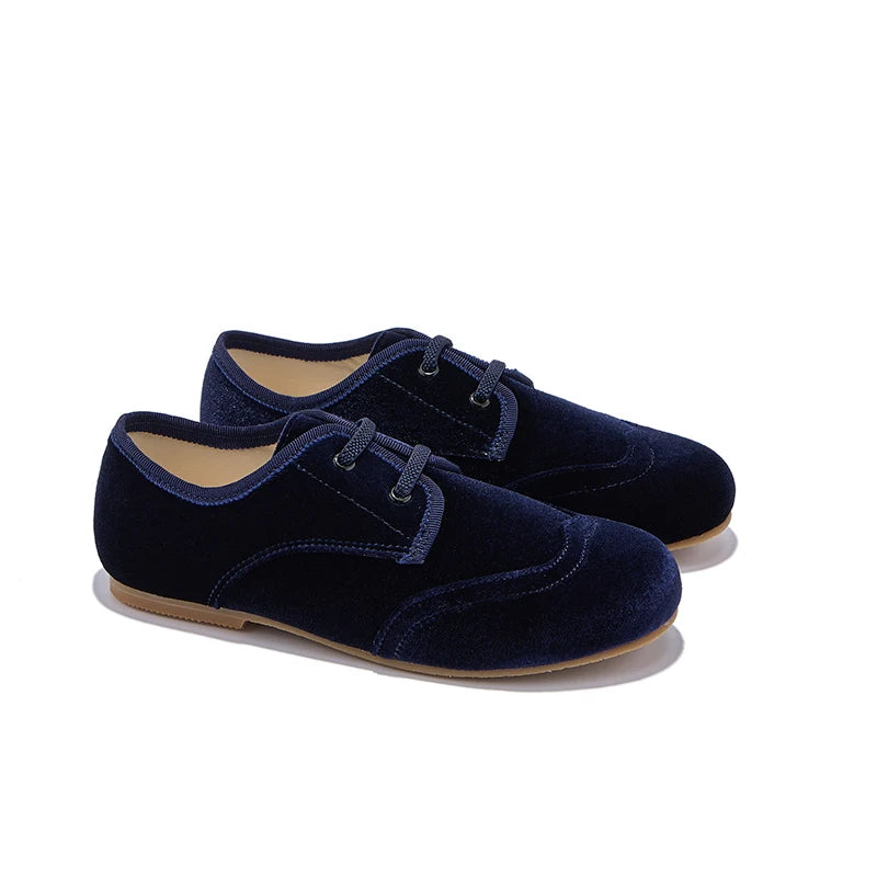 W-AP8-003 Children's Dress Shoes in Brown and Black Suede Leather with Decorative Laces, Classic Design, New Winter Style