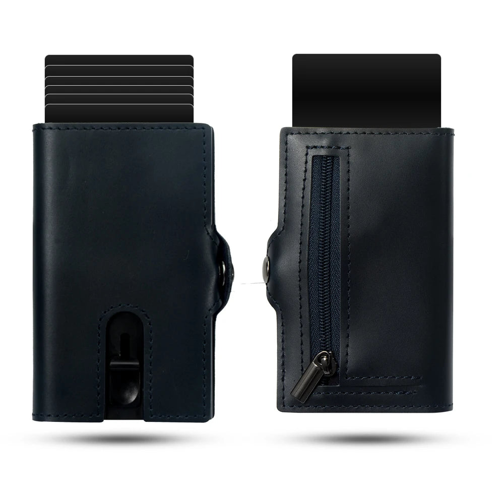 CASEKEY hommes portefeuilles véritable cuir de vache Pop Up affaires porte-carte de crédit RFID blocage mince intelligent portefeuille en Fiber de carbone avec poche
