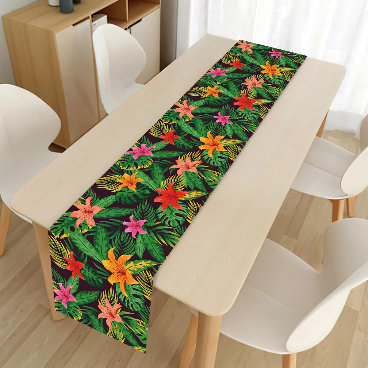 Summer Hawaiian Flower Table Runner, Flamingo Birthday Party Decor for Kids, Aloha Hawaii Tropical Party Supplies, Dining Table Decor