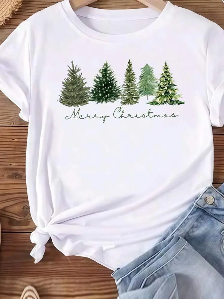 Vêtements de noël vacances imprimé mode nouvel an femmes T-shirts aquarelle arbre mignon haut joyeux T-shirts vêtements graphiques T-shirts